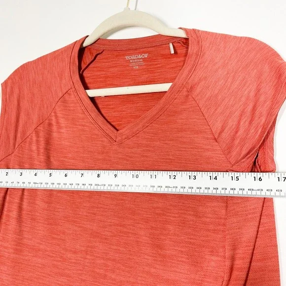 Toad & Co Tech Tomboy Cap Sleeve Dress Women’s Orange Side Pockets V-Neck Medium - Picture 5 of 7